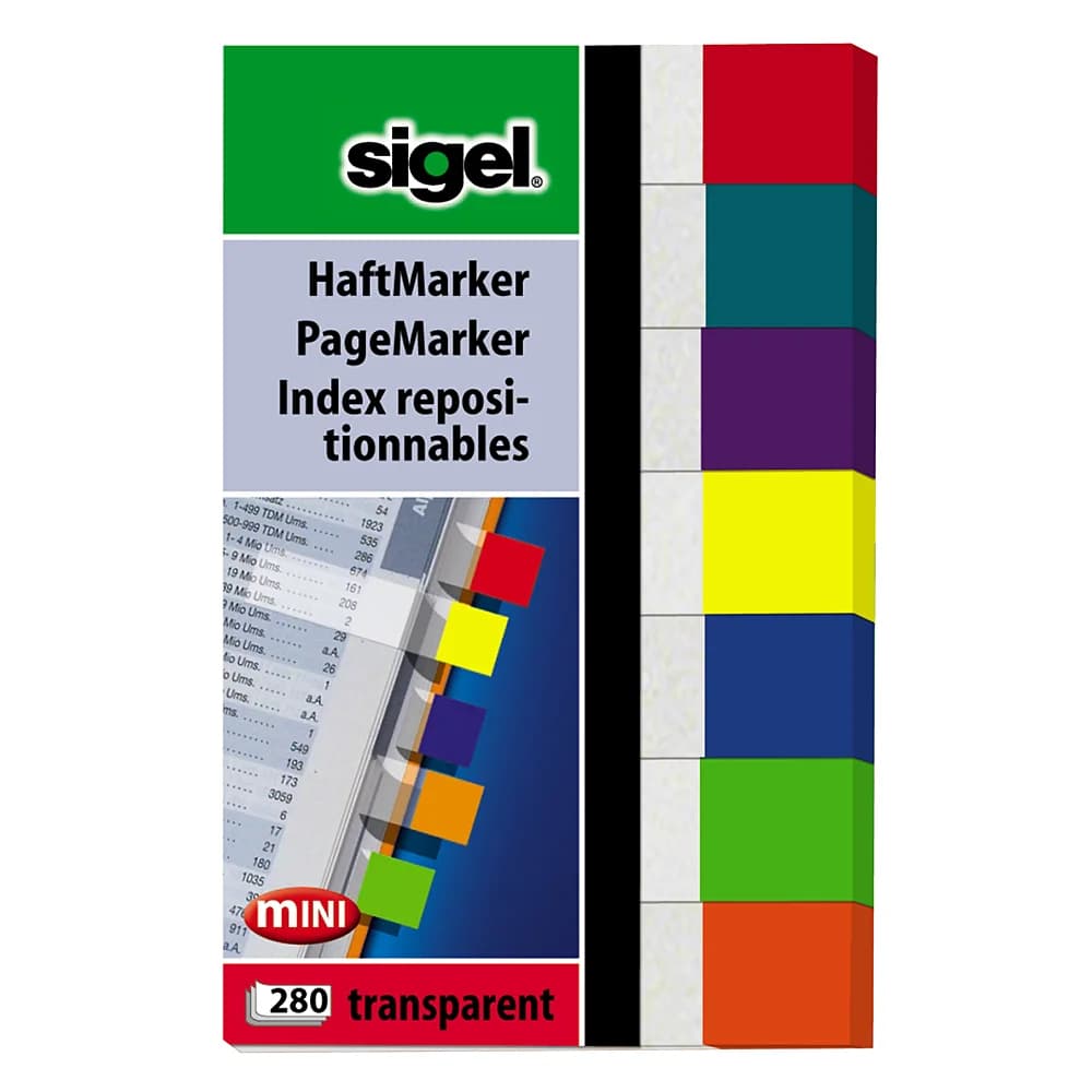 Sigel Haftnotizblock Haftmarker 84x50mm 7 Farben VE=80 Blatt transparent