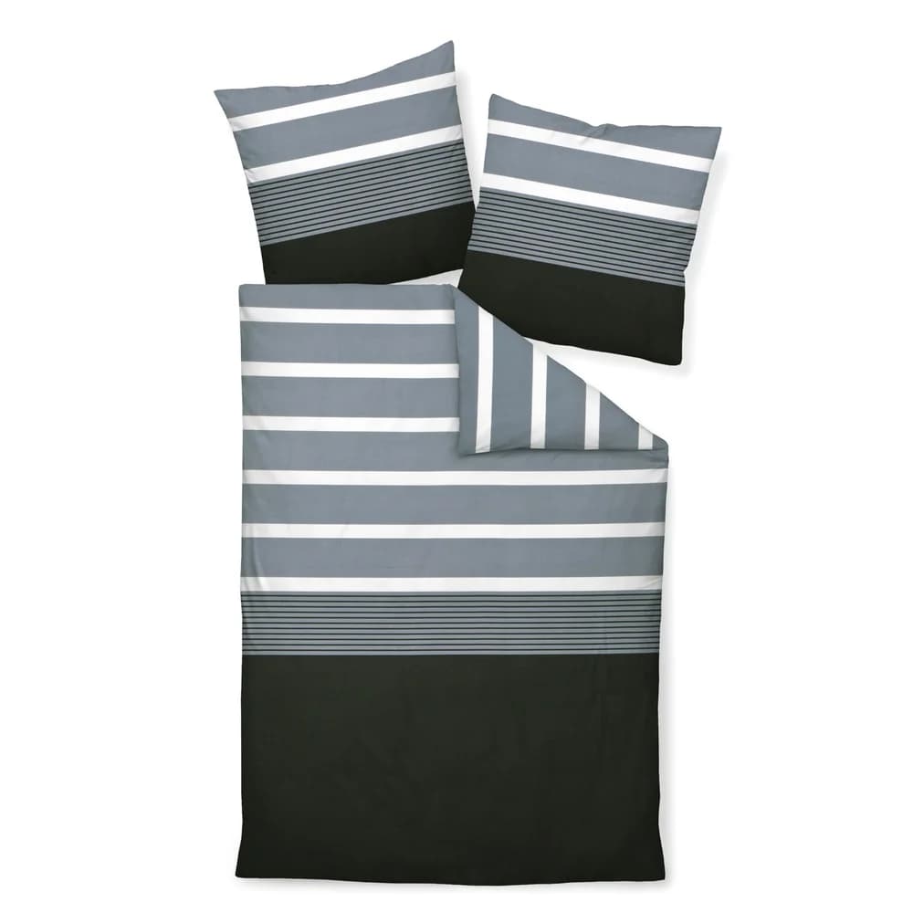 Janine Bettwäsche 2 teilig - J.D., Mako-Satin, Baumwolle, gestreift Grau / 155x220cm