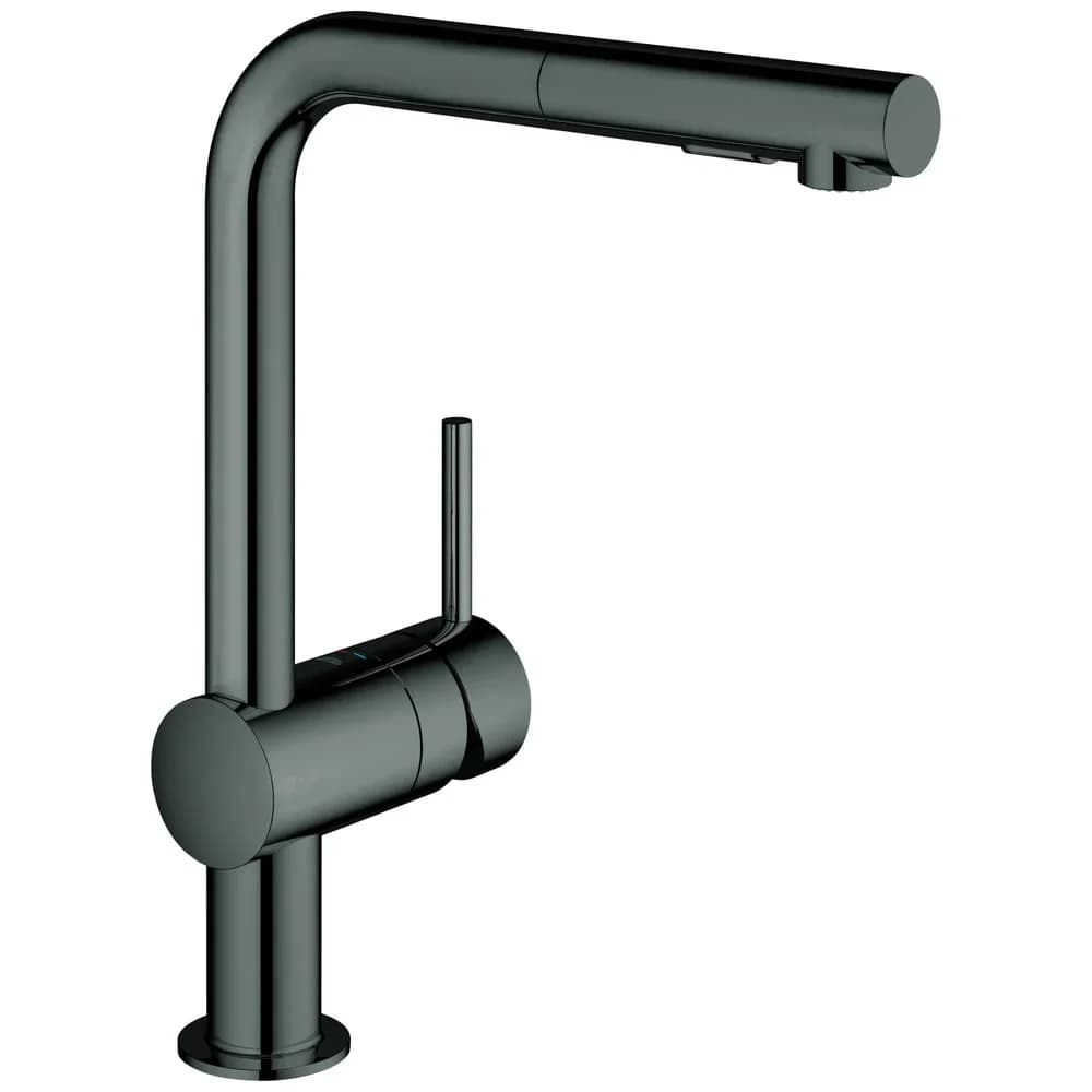 Grohe Minta Spültisch-Einhebelmischer 30274A00 hard graphite, herausziehbare Dual-Spülbrause, L-Auslauf