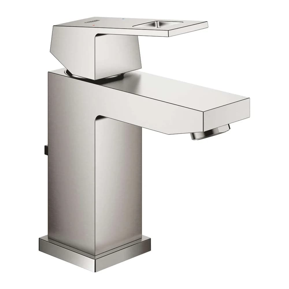 Grohe Eurocube Waschtischarmatur 23127DC0 supersteel, S-Size, mit Ablaufgarnitur, ohne Durchflussbegrenzer