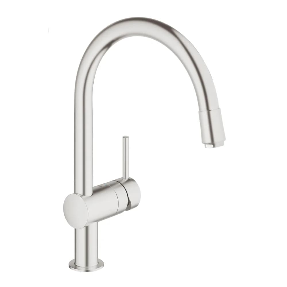 Grohe Spültischeinhebelmischer Minta supersteel, ausziehbarer Auslauf