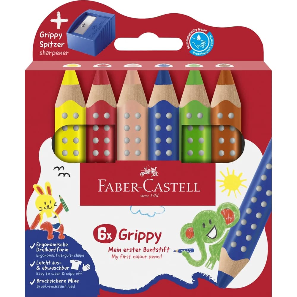 Faber-Castell Buntstift Faber-Castell Buntstifte Grippy 6er Set mit Spitzer