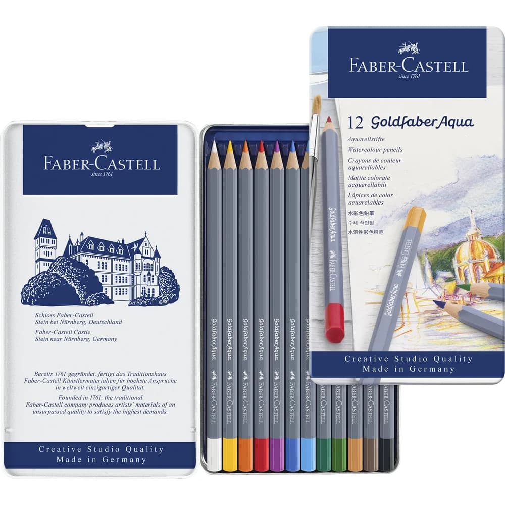 Faber-Castell Maltuch Aquarellstift Goldfaber sortiert im 12er Etui