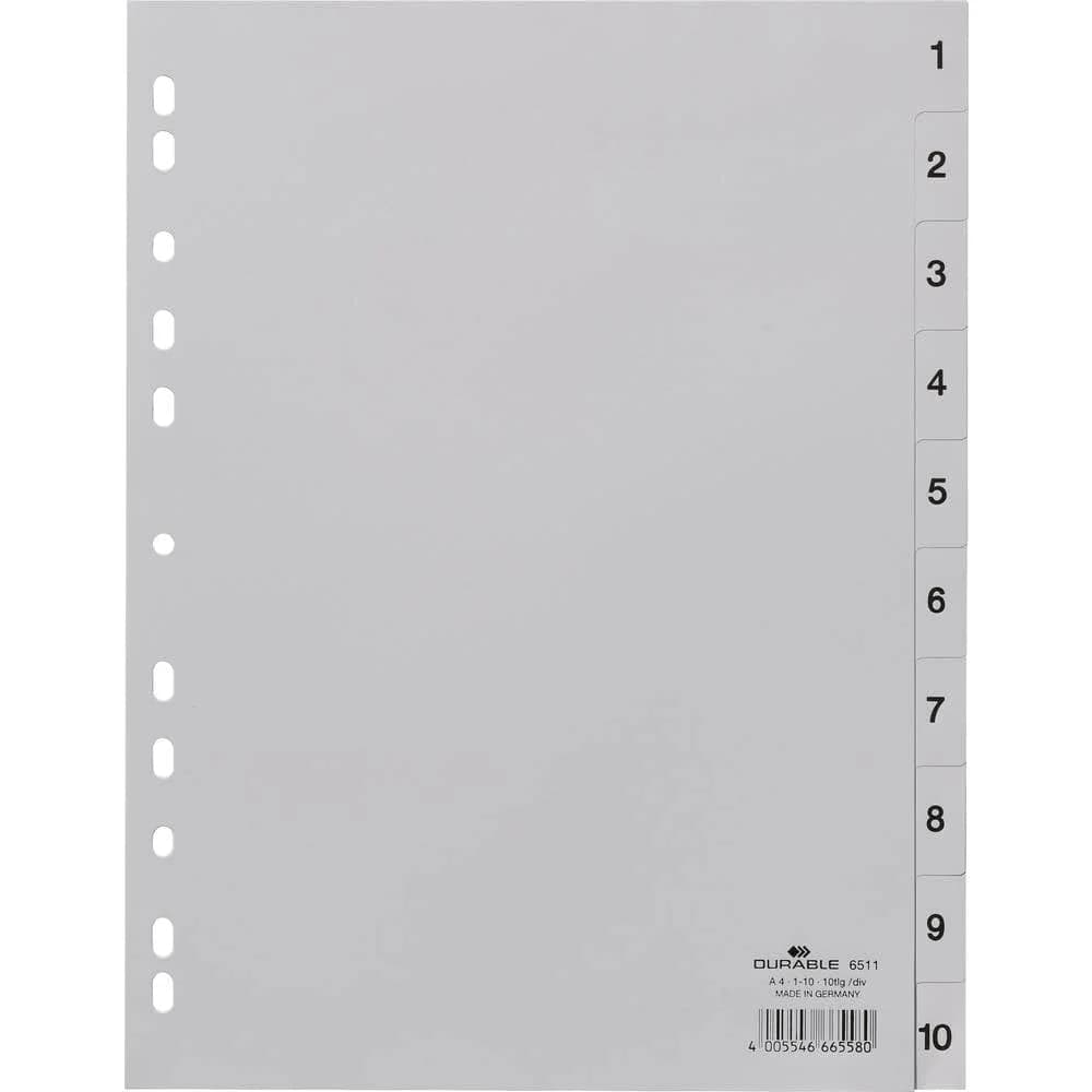 DURABLE Ordnerregister A4 nummeriert - 10-teilig - grau