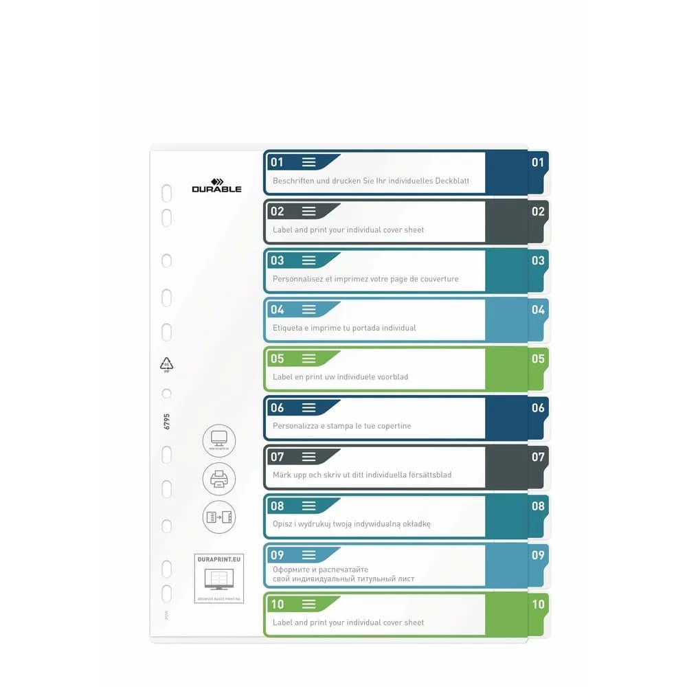 DURABLE 679527 - Kunststoffregister, A4 (1-10), mehrfarbig
