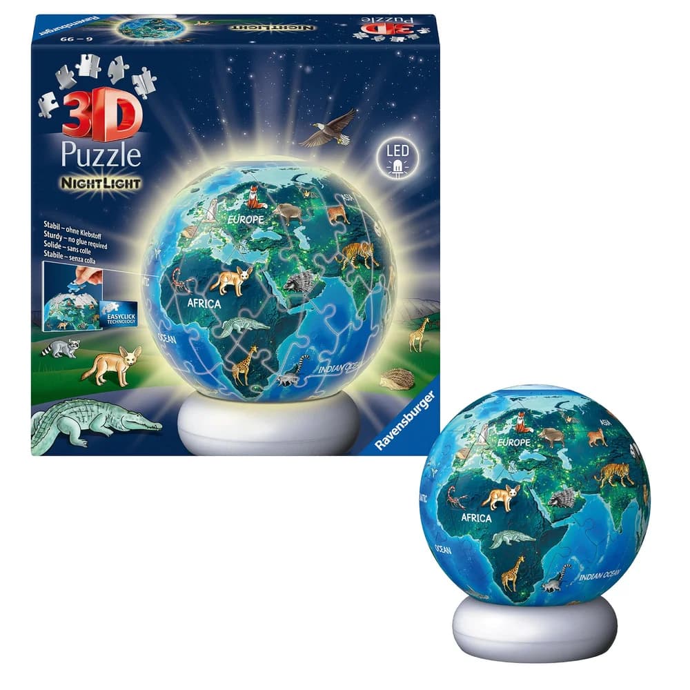 Ravensburger Puzzle 3D Puzzle-Ball Nachtlicht Erde mit Tiermotiven, Puzzleteile