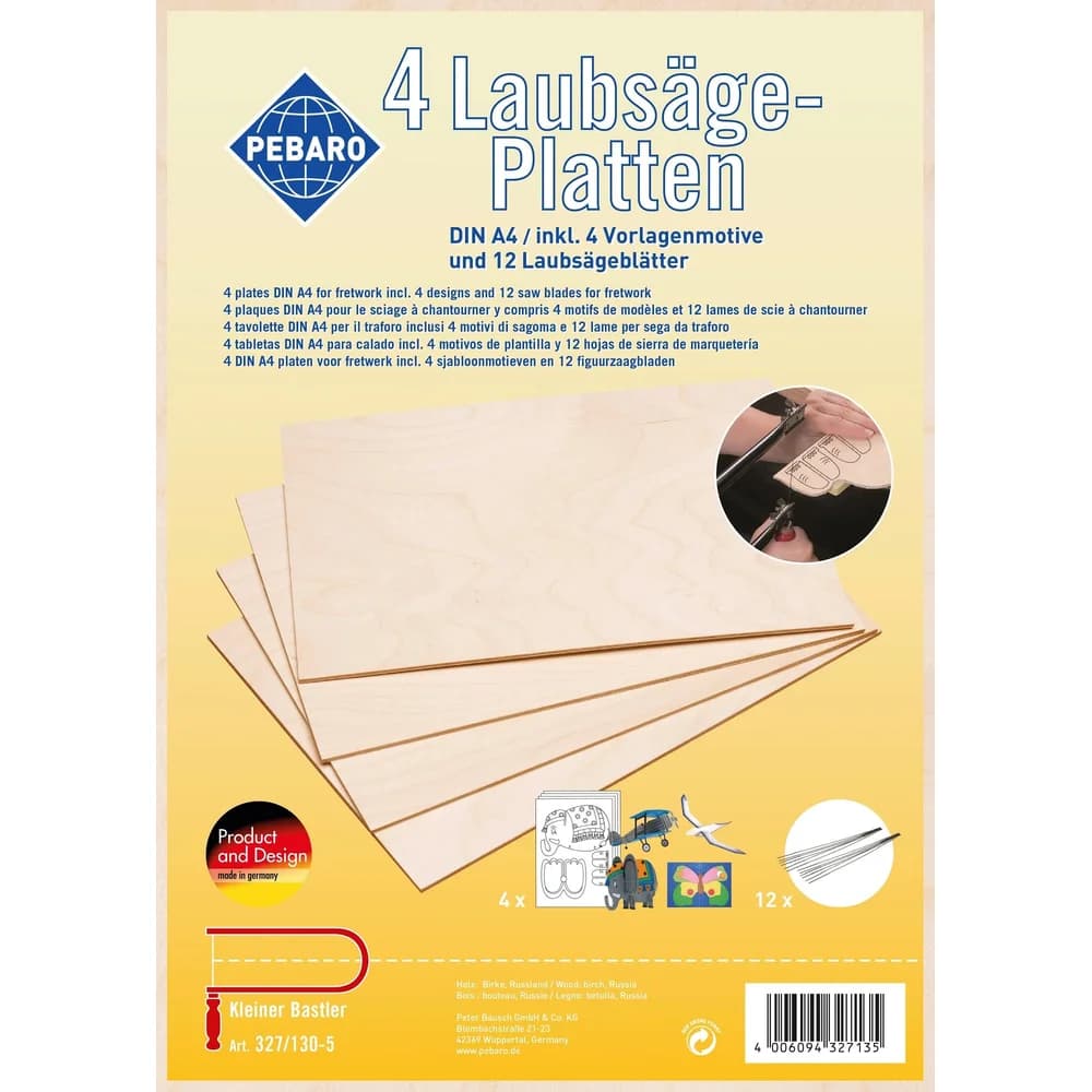 PETER BAUSCH Holzplatten Birke DinA4 m.12 Laubsägeblatt Bausch