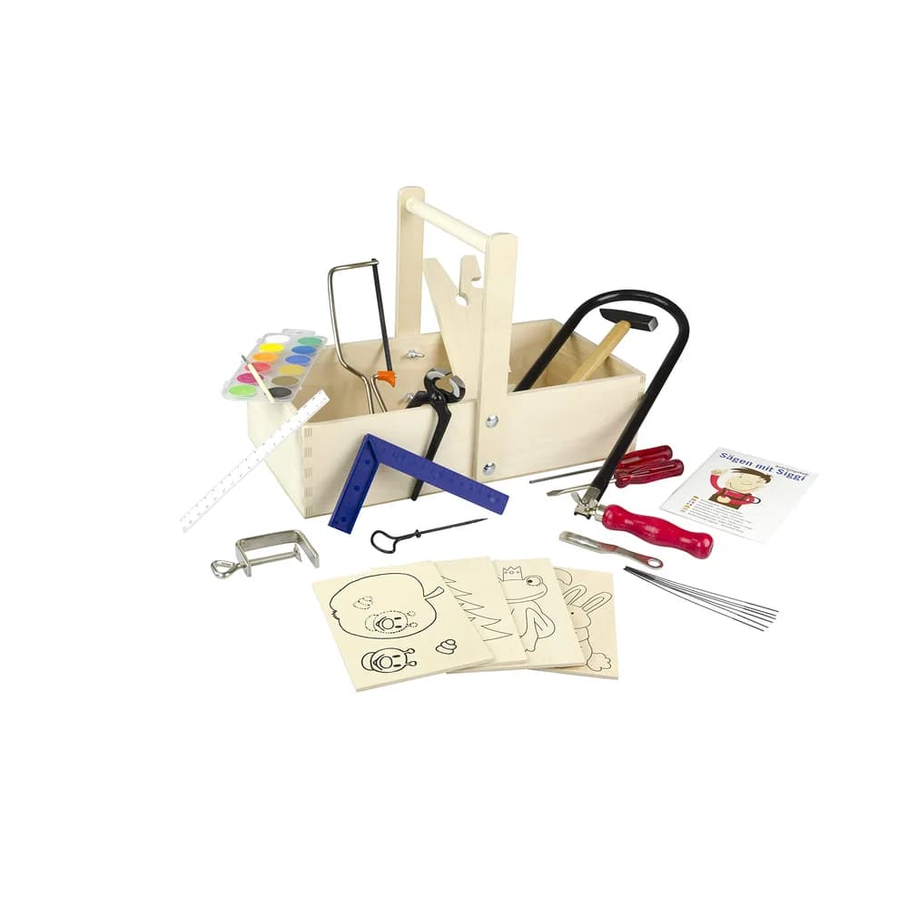Pebaro Kinder-Werkzeug-Set Laubsäge-Schreinerkiste mit Arbeitstisch und Farbe, 432S