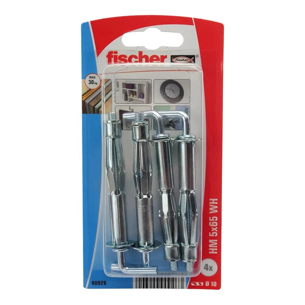 fischer Hohlraum-Metalldübel HM 5 x 65 H mit Winkelhaken, 4 Stück