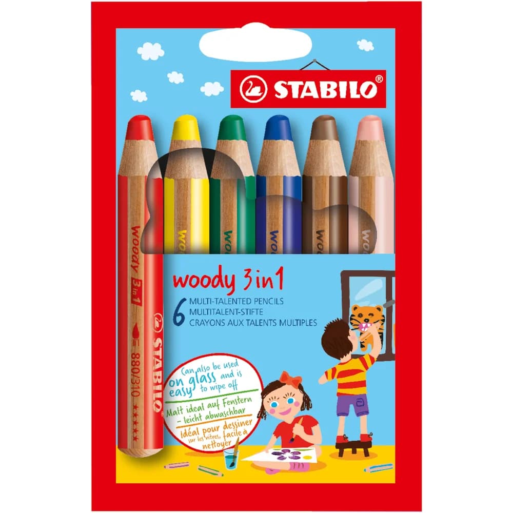 STABILO Wachsmalstift Buntstift Woody 3 in 1 / 6er Kartonetui, (6-tlg)