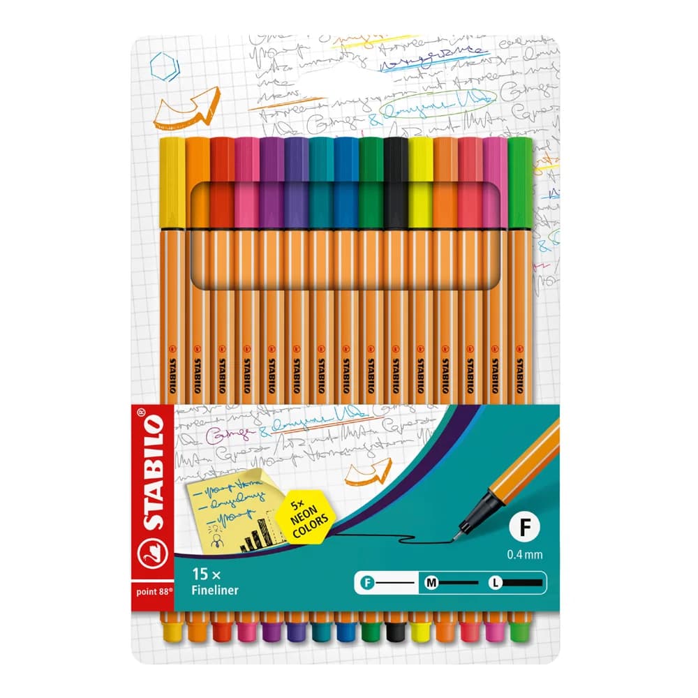 STABILO Folienstift Fineliner point 88® Etui - 15er Pack - mit 15 verschiedenen Farben ink