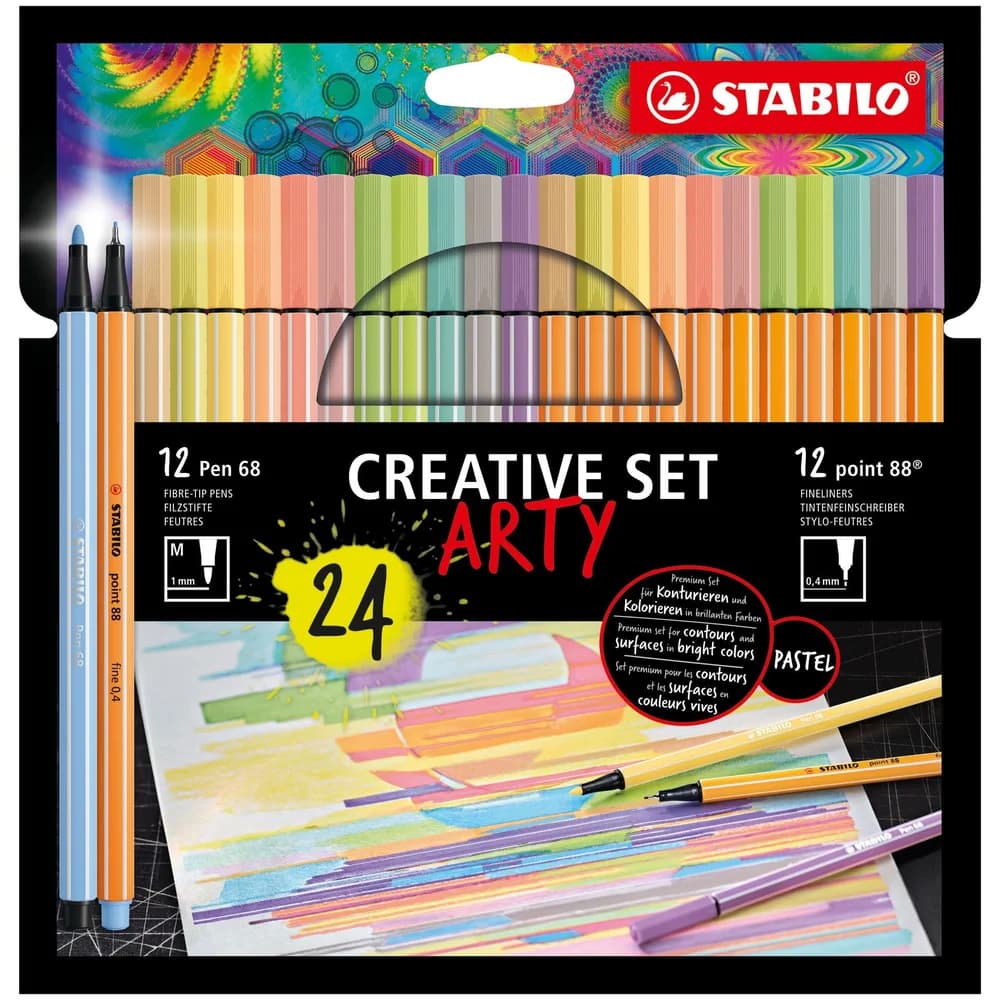 STABILO Faserstift STABILO Creative Set ARTY pastel 12x Pen 68 + 12x point 88