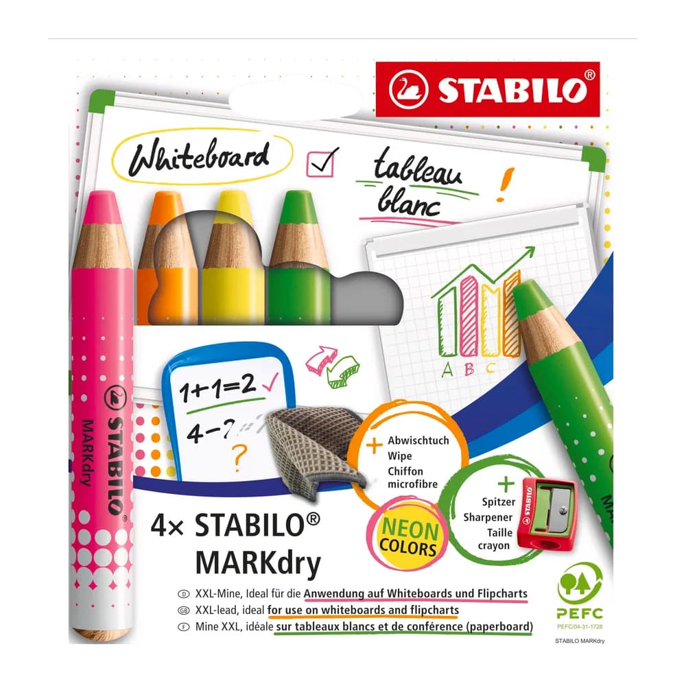 STABILO MARKdry 648/4-01 Nicht permanenter Marker Farbig sortiert Extra breit Kegelförmig 4 Stück