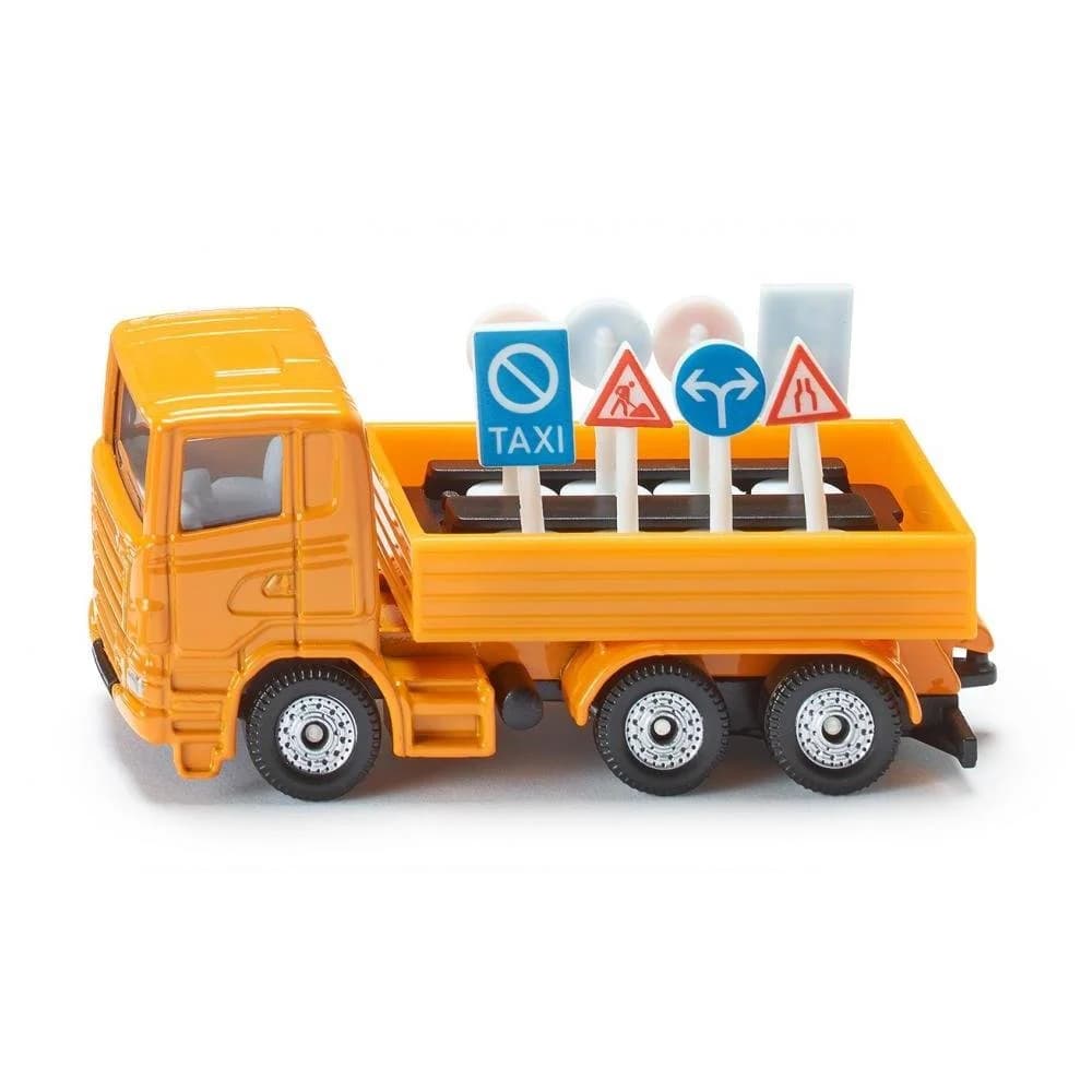 Siku Modellauto siku LKW mit Verkehrszeichen gelb