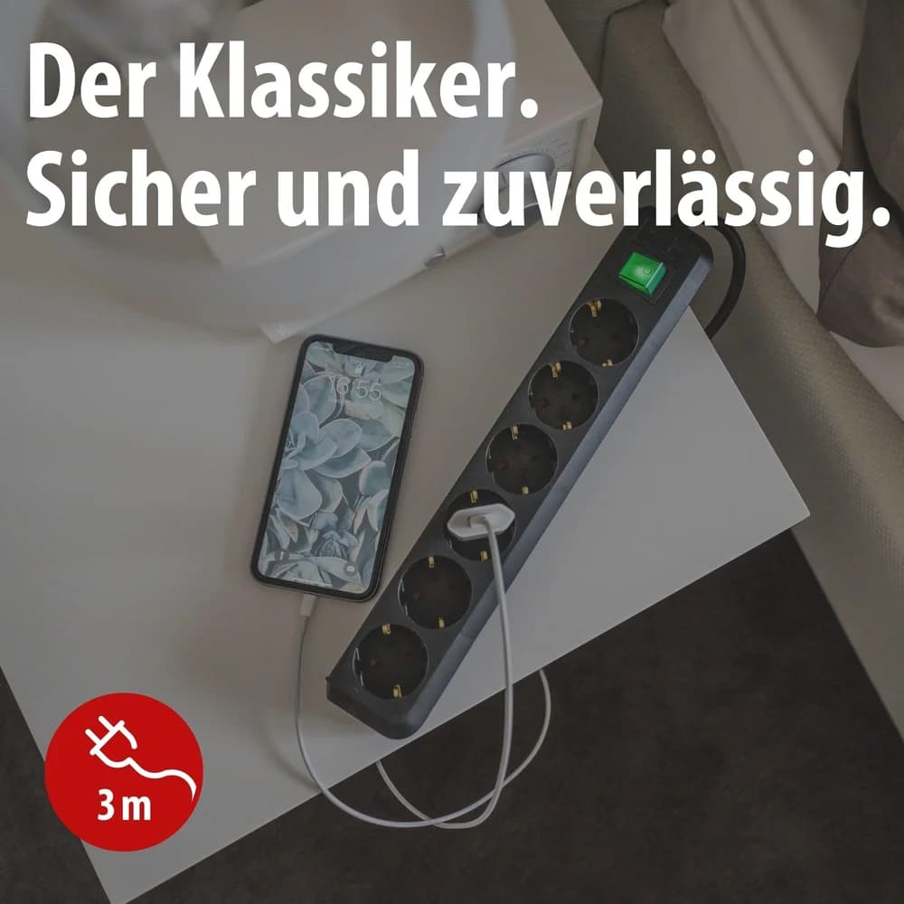 Brennenstuhl Eco-Line Steckdosenleiste mit Schalter 6-fach, schwarz, 3m