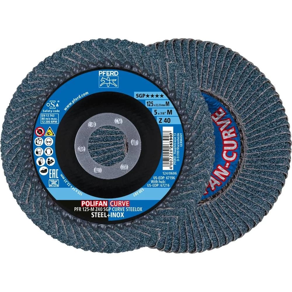 PFERD TOOLS POLIFAN CURVE Fächerscheibe PFR 125x22,23 mm Breite M Z40 SGP STEELOX für Stahl/Edelstahl