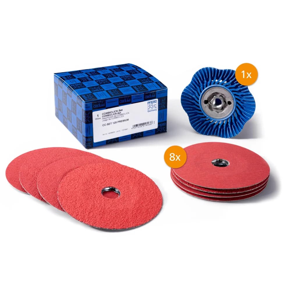 Pferd Stützteller PFERD TOOLS COMBICLICK-Fiberscheiben-Set Keramikkorn Ø125mm CO-COOL 36 bunt