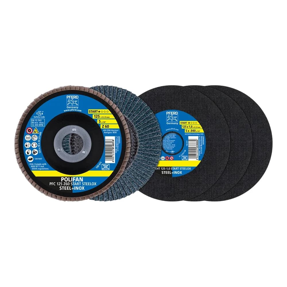 PFERD TOOLS Trenn-/Fächerscheiben-Set 125 Start-Linie START STEELOX EHT 1,0/PFC Z60 für Stahl/Edelstahl
