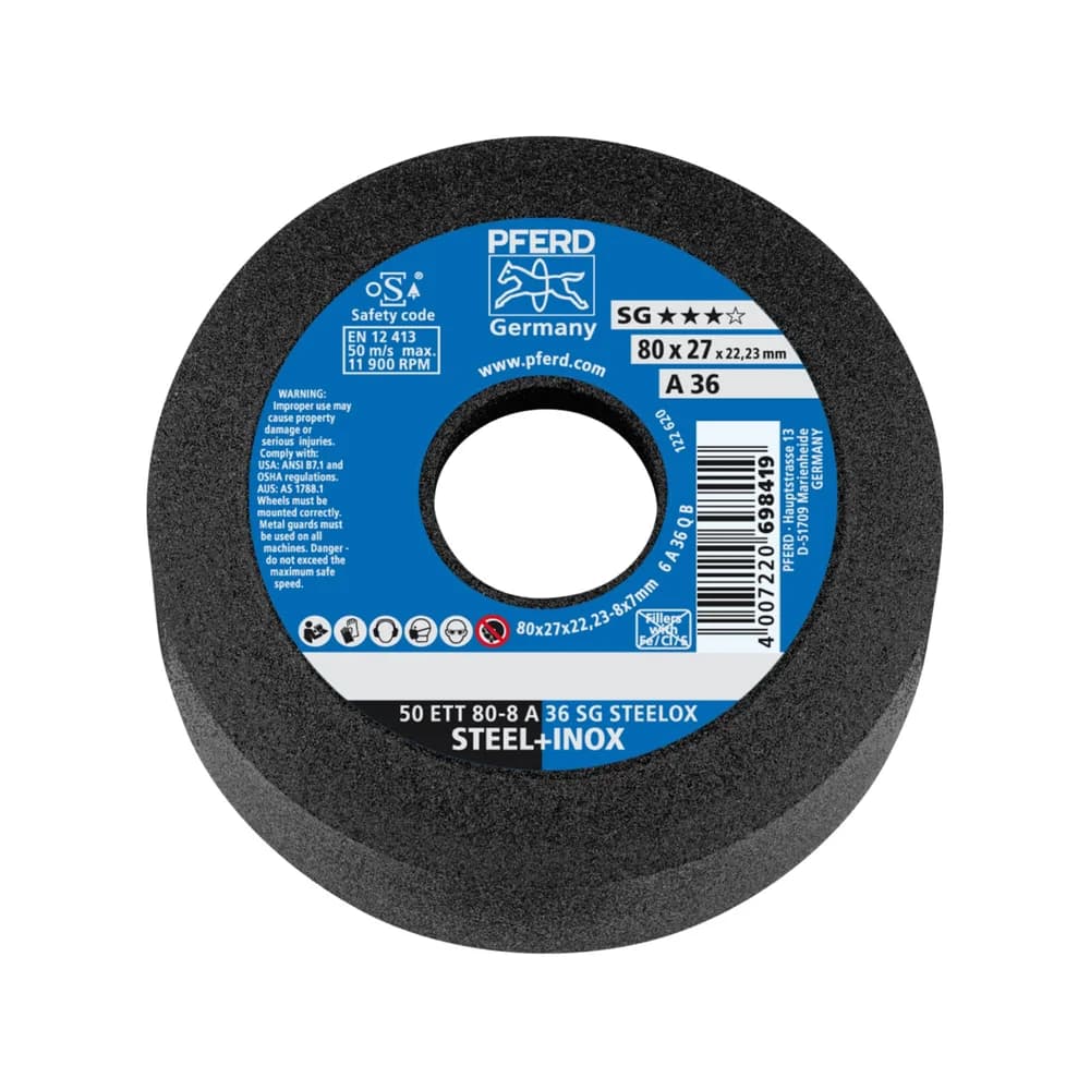 PFERD TOOLS Schleiftopf ETT 80x8x22,23 mm A36 Leistungslinie SG STEELOX für Stahl/Edelstahl