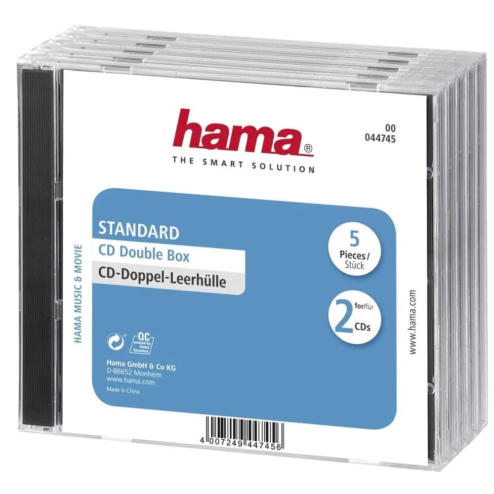 Hama CD Double Jewel Case Standard, Pack 5 2 Disks Transparent