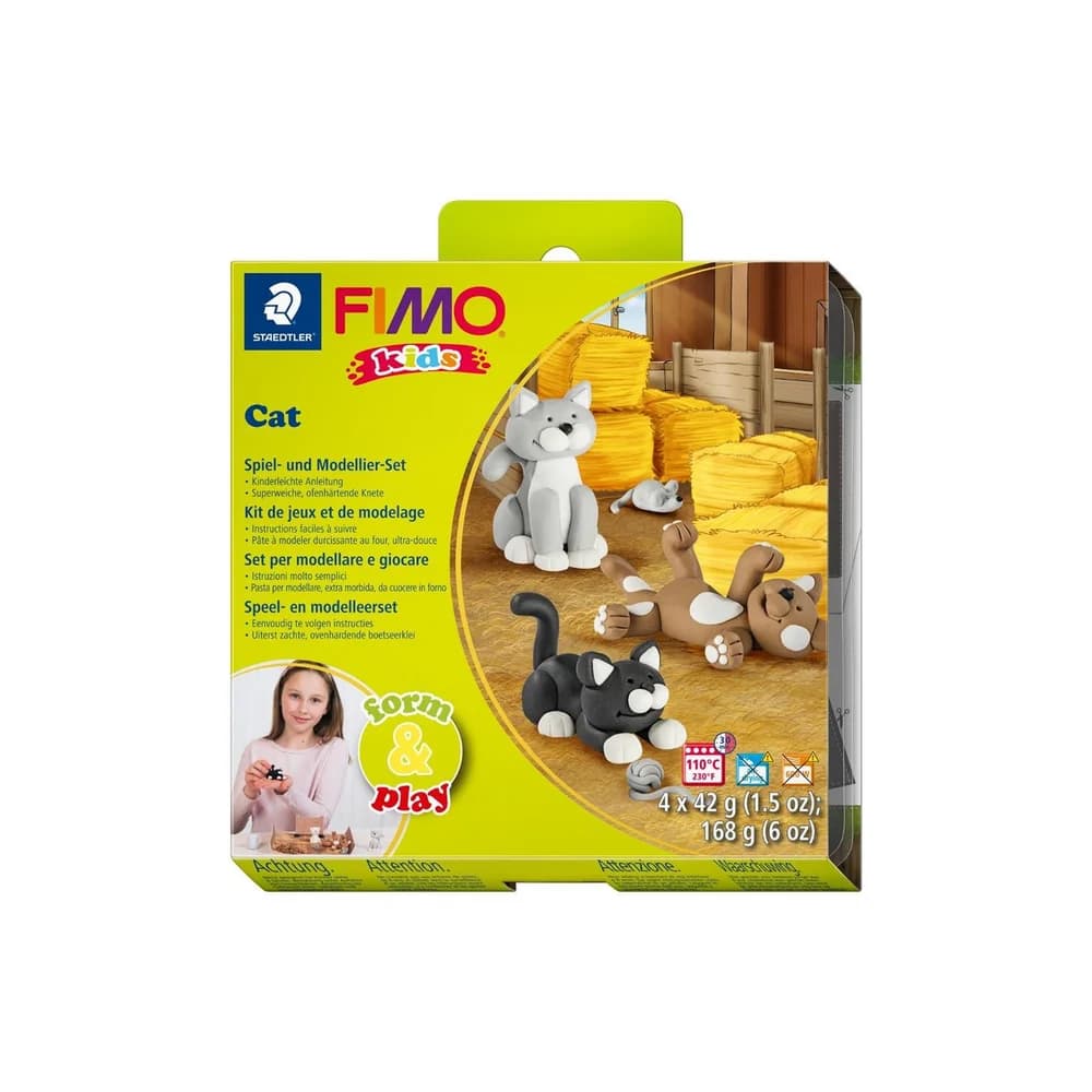 STAEDTLER FIMO kids 8034 ofenhärtende Modelliermasse Set "Cat" mit 4 Blöcken je 42g