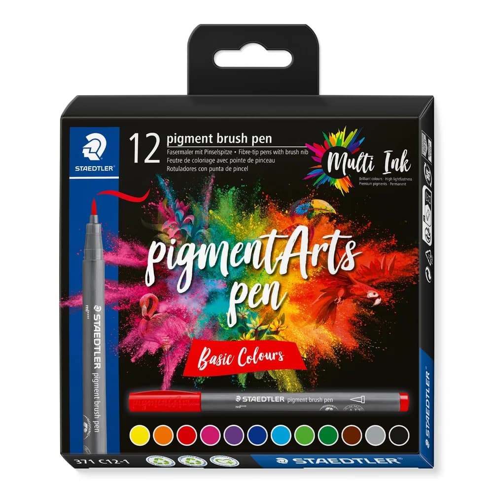 STAEDTLER Aquarellstifte Pigment brush pen, 12er-Set bunt