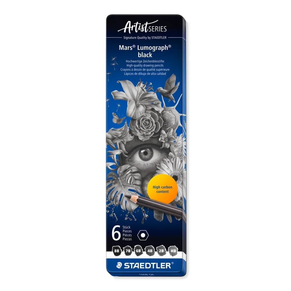 STAEDTLER Bleistift Mars Lumograph black Metalletui mit 6 Stiften schwarz