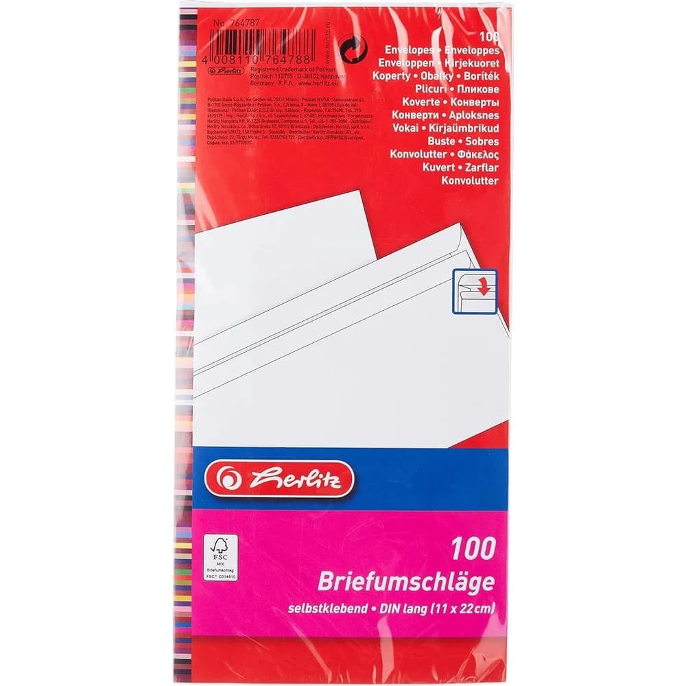 Herlitz 00764787 Briefumschlag DL (110 x 220 mm) Weiß 100 Stück(e)