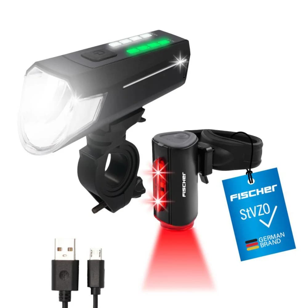 FISCHER Akku-USB-LED Beleuchtungsset 80 Lux inkl. Rücklicht Twin Bodenbeleuchtung