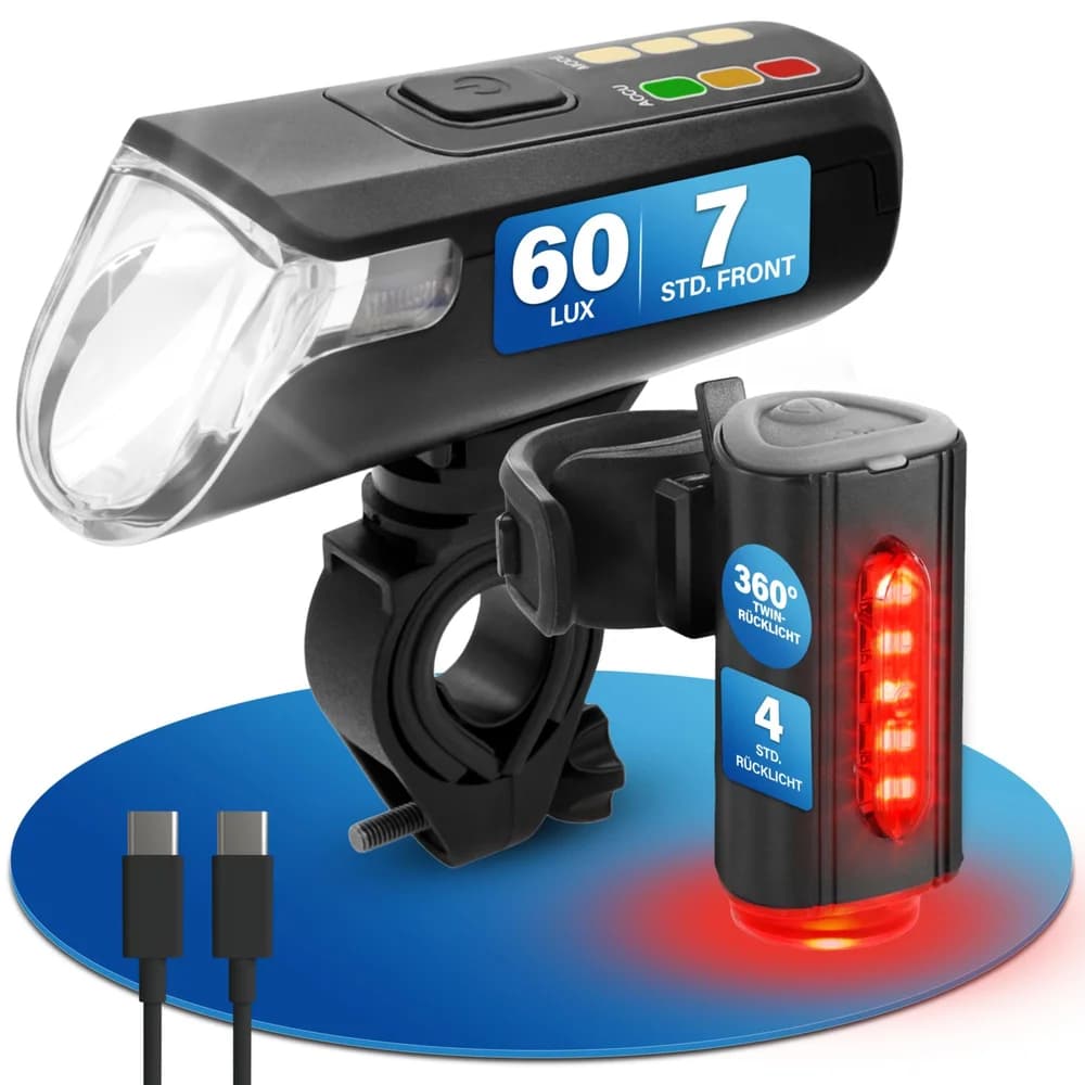FISCHER Fahrrad Fahrradbeleuchtung Akku-USB-LED Bel.-Set Bodenbel. 60 Lux schwarz