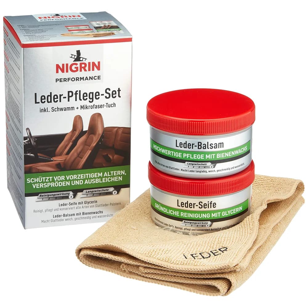 NIGRIN Autowaschbürste Lederpflege Set 2x 250 ml