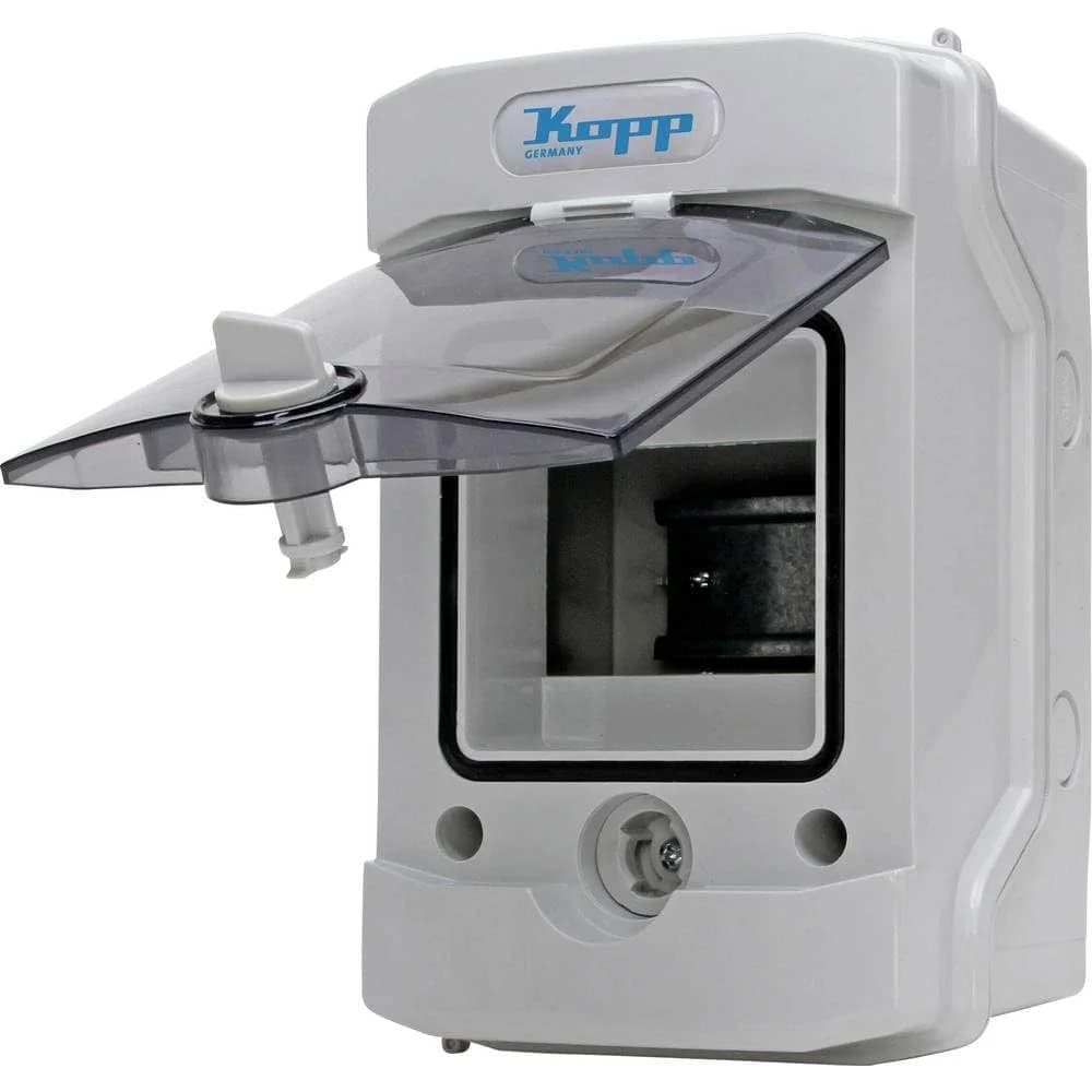 KOPP Aufputz-Feuchtraum-Verteilerkasten N4D, IP65, mit Tür, 1-reihig, 4 Pole