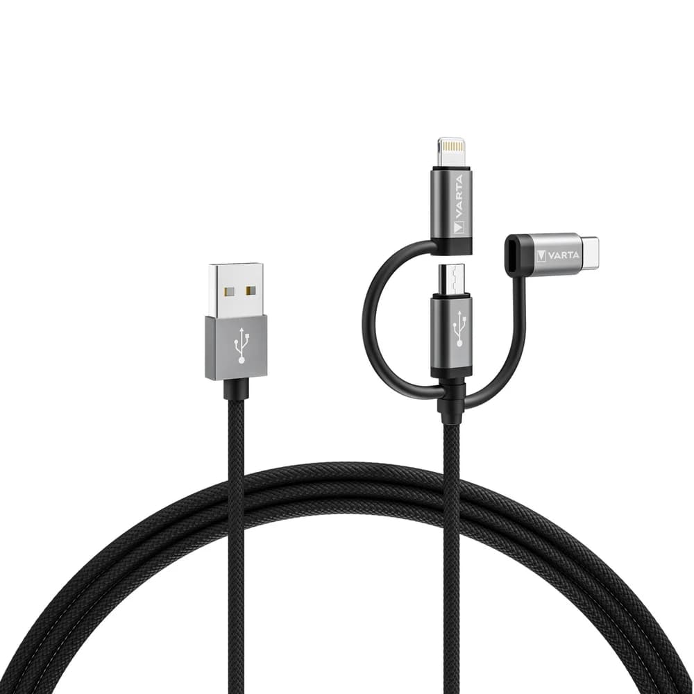 VARTA 57937 - 3in1 Ladekabel Micro B/ Typ C/ Lightning 2,0m