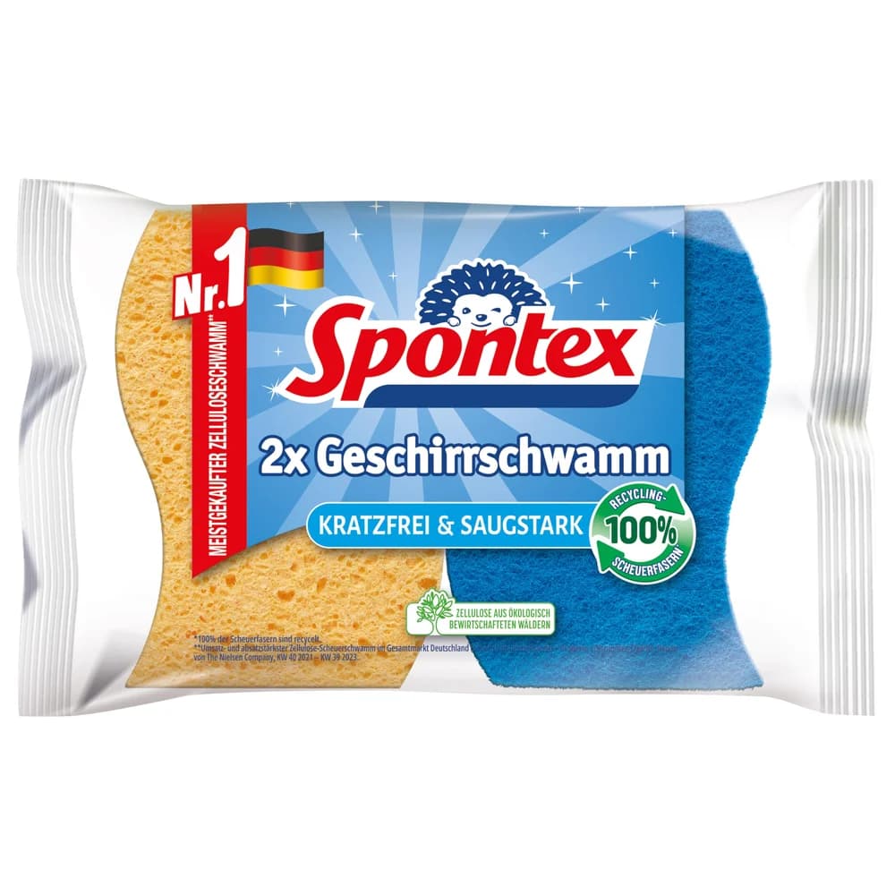 SPONTEX Geschirrschwamm Geschirrschwamm 2er Pack, Kratzfrei & saugstark