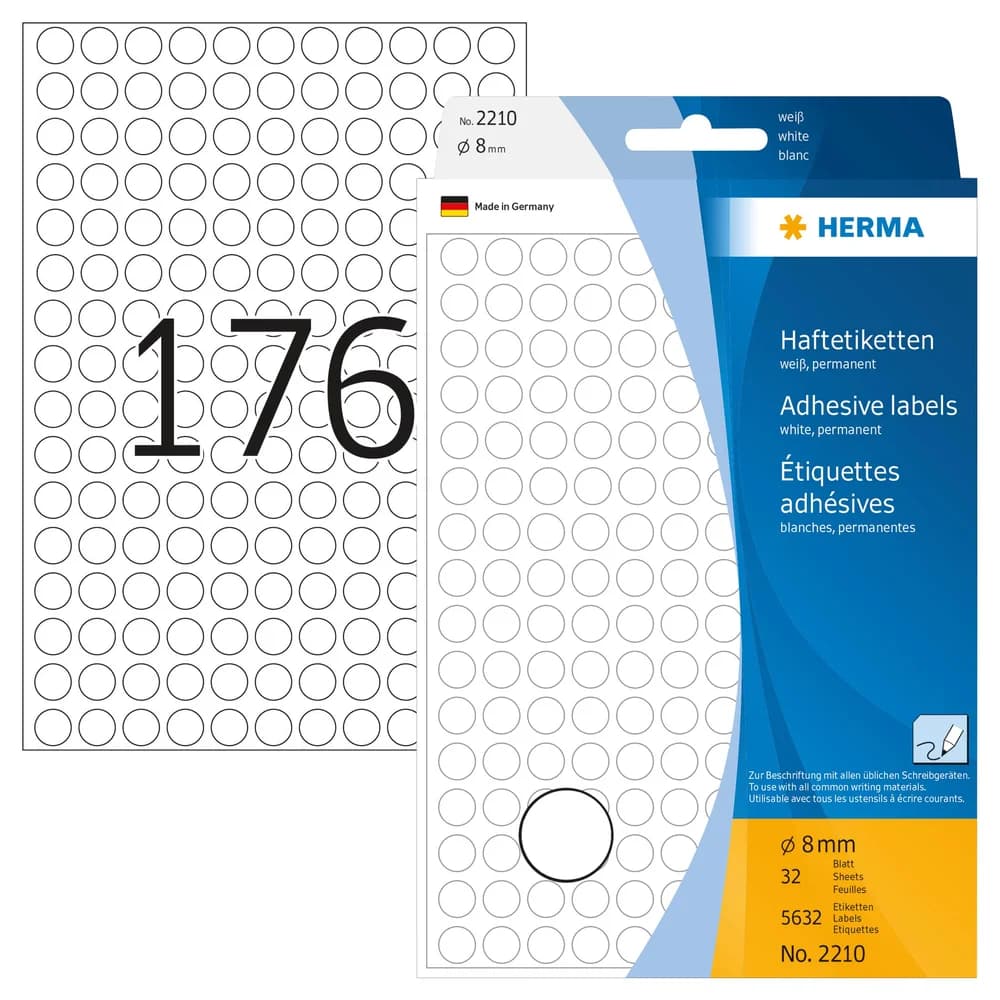 HERMA Farbige Markierungspunkte 2210 Weiß Rund Ø 8 mm 32 Blatt à 176 Etiketten