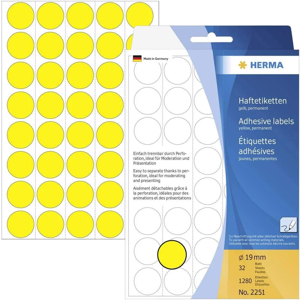 HERMA Etiketten 2251 Vielzwecketiketten - gelb Ø 19 mm matt