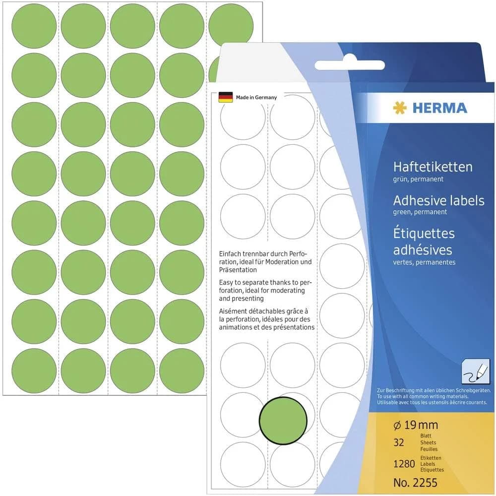 HERMA Etiketten 2255 Vielzwecketiketten - grün Ø 19 mm matt Trägerpapier perforiert 12