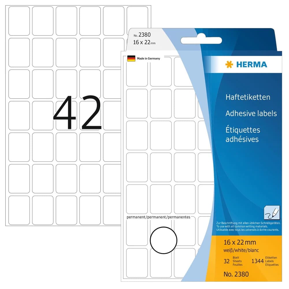 HERMA Etiketten Etiketten 2380 weiß 16x22mm (BxH)