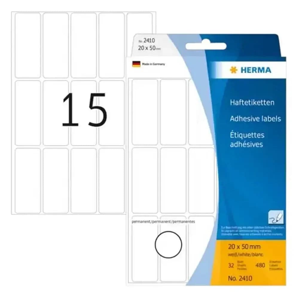 HERMA Etiketten Vielzwecketiketten 20 x 50 mm 480 Stück weiß permanent weiß