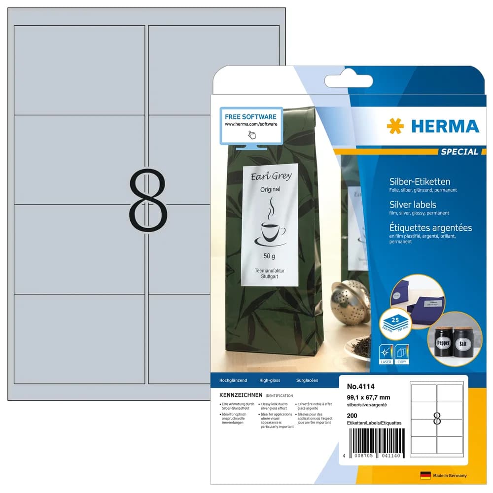 HERMA Etiketten A4 99.1x67.7 mm silber Folie glänzend 200 St.
