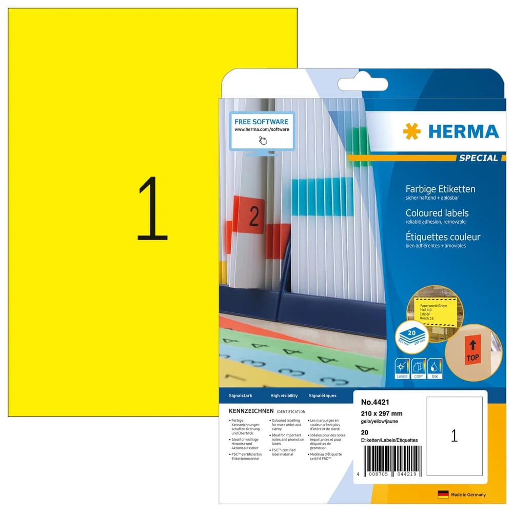 HERMA Etikett SPECIAL 4421 210x297mm gelb 20 St./Pack.