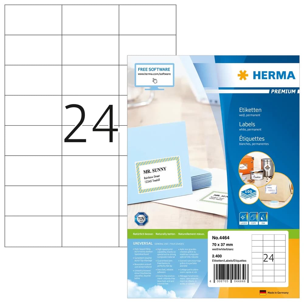 HERMA Etiketten 4464 weiß 70,0 x 37,0 mm