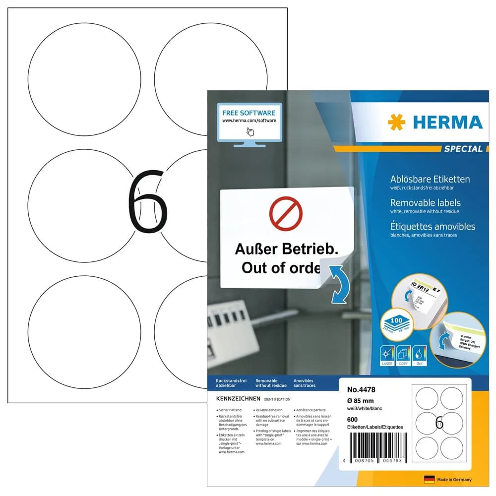 Herma 600er-Pack ablösbare Etiketten »4478« (100 Blatt) weiß