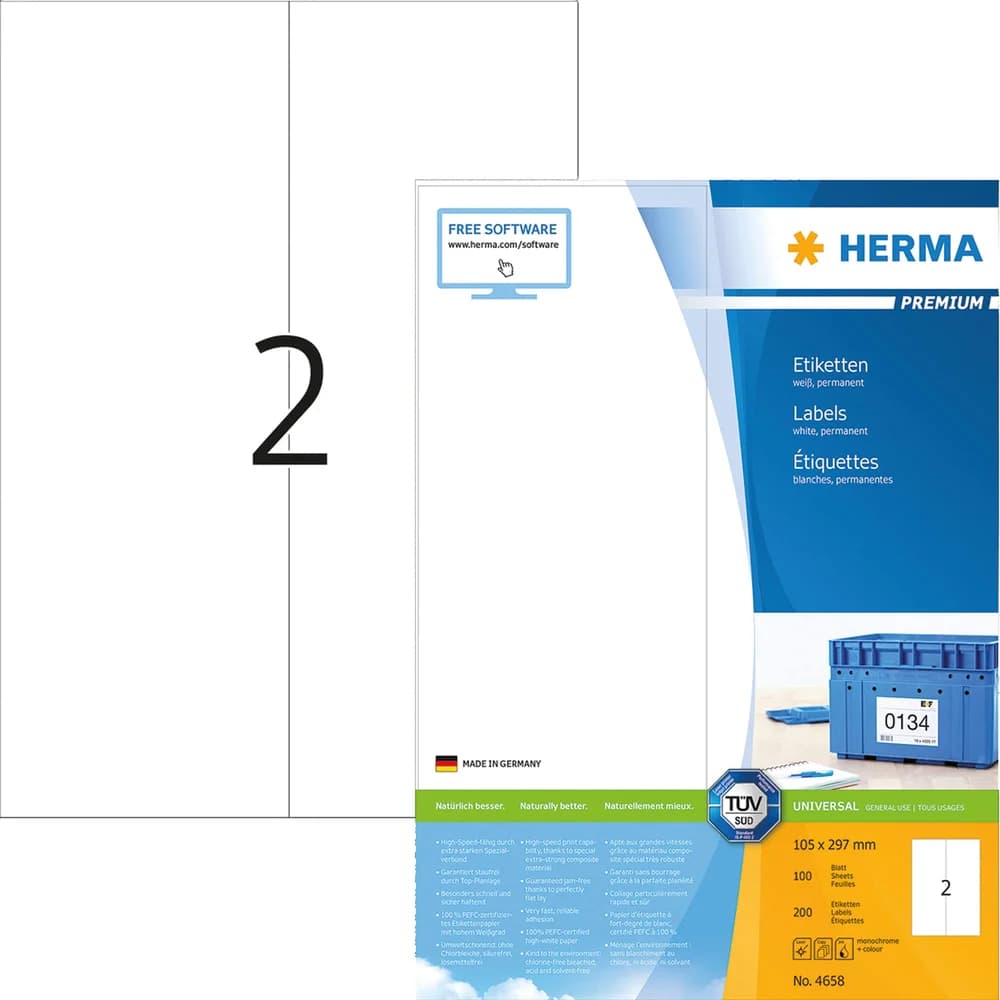 HERMA Etikett Premium 4658 105x297mm weiß 200 St./Pack.