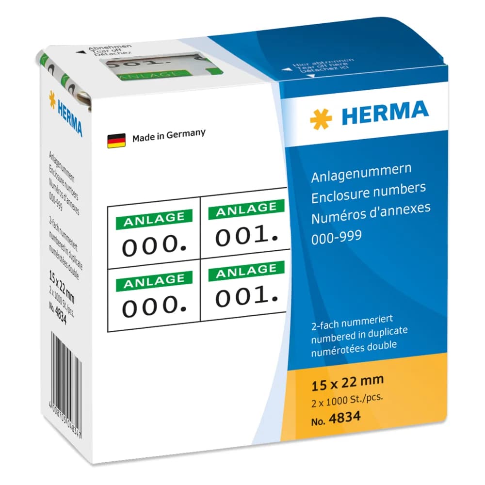 HERMA Anlagenummern selbstklebend 2-fach 15x22 mm Aufdruck grün, 0-999