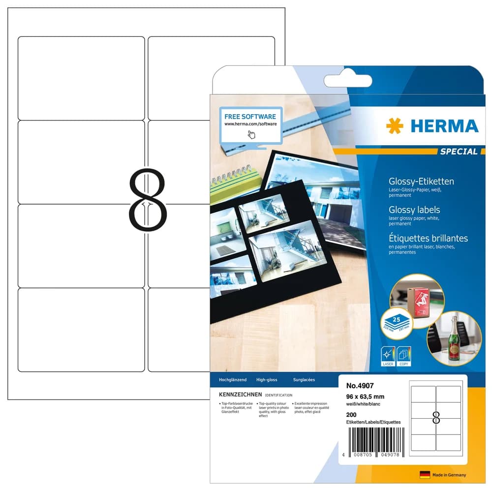 HERMA Hochglanz-Etiketten SPECIAL, 96 x 63,5 mm, weiá