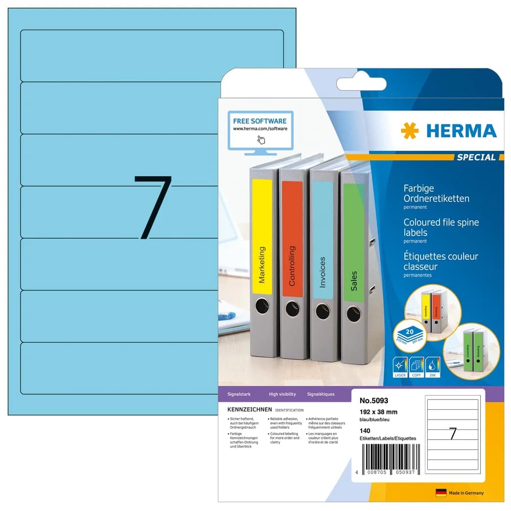 HERMA Etiketten 140 Ordneretiketten 5093 blau
