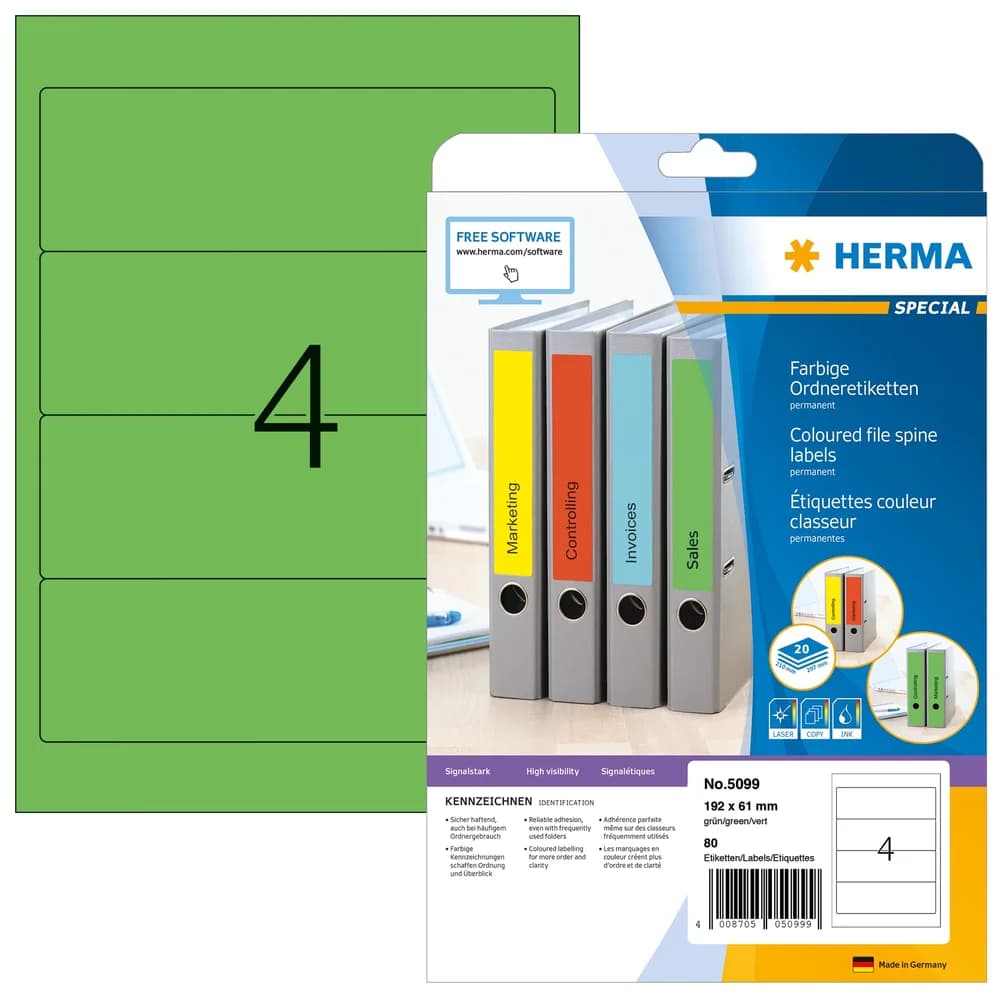 Herma Selbstklebende Ordnerrücken–Etiketten 80 Stück »61x192 mm« grün, 8 cm