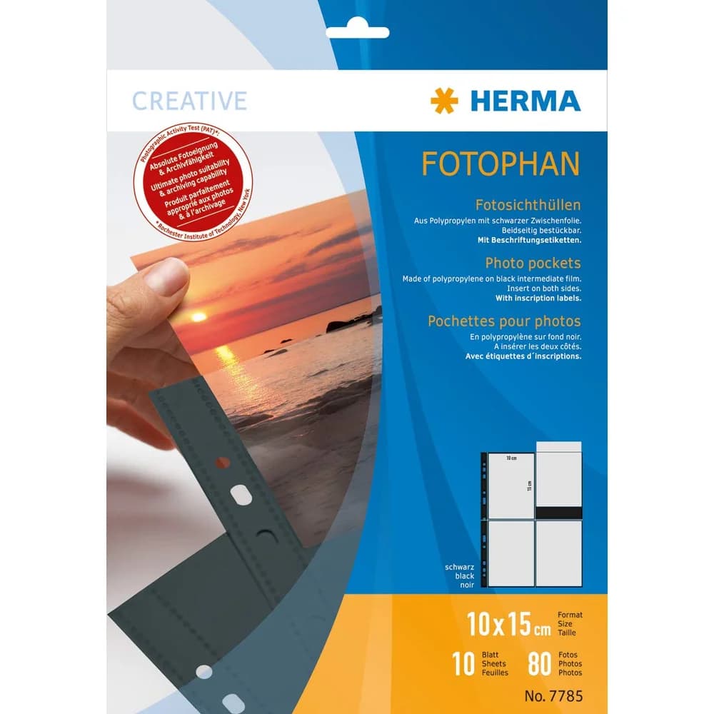 HERMA Fotophan Fotosichthüllen 10x15 cm hoch schwarz 10 Hüllen