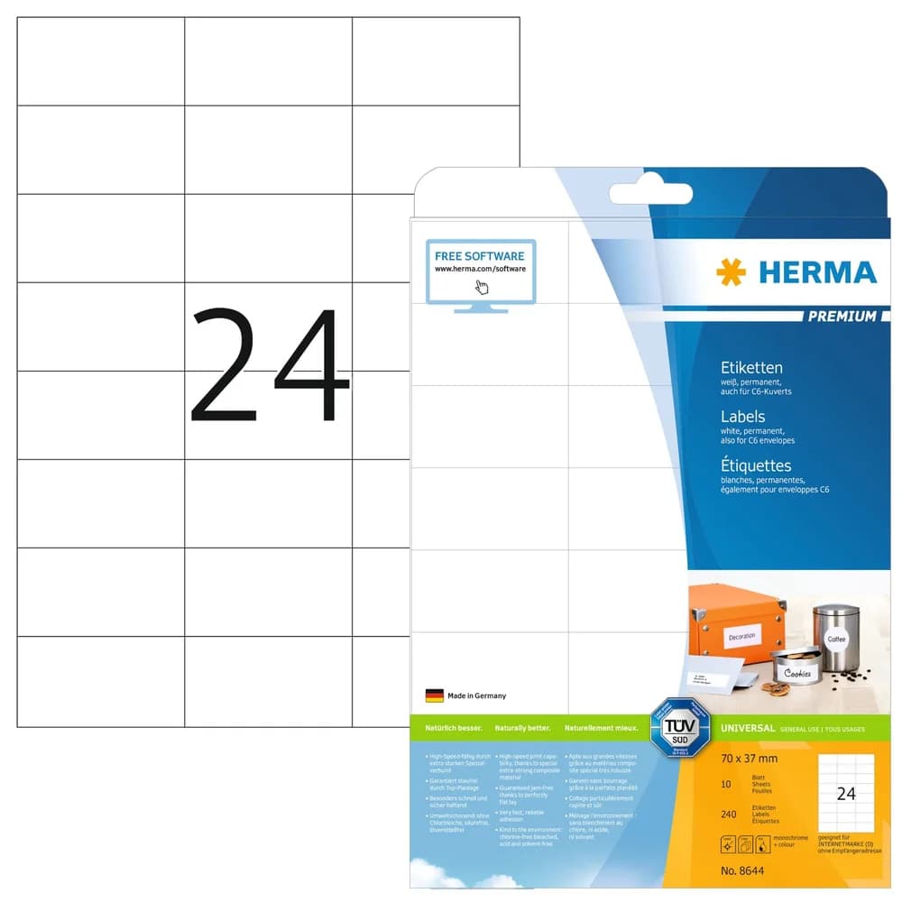 HERMA Etiketten 8644 weiß 70,0 x 37,0 mm